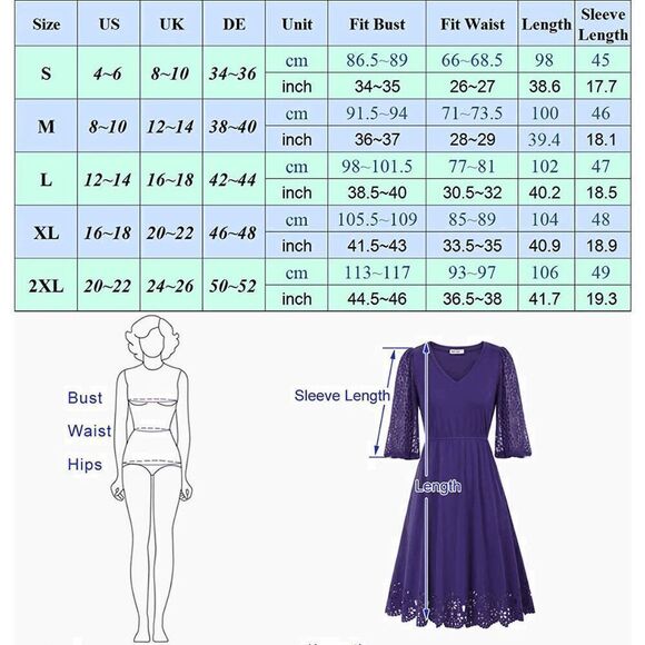 NWT Romantic Elegant Lace Lantern Sleeve A Line Cut Out Swing Skater Navy Dress - Picture 8 of 16